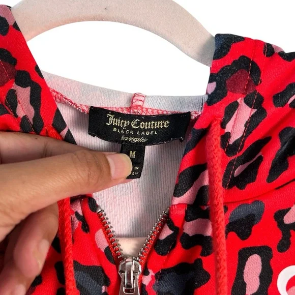 Juicy Couture Black Label Tracksuit Set Red Leopard Print Hoodie Pants Y2K Retro